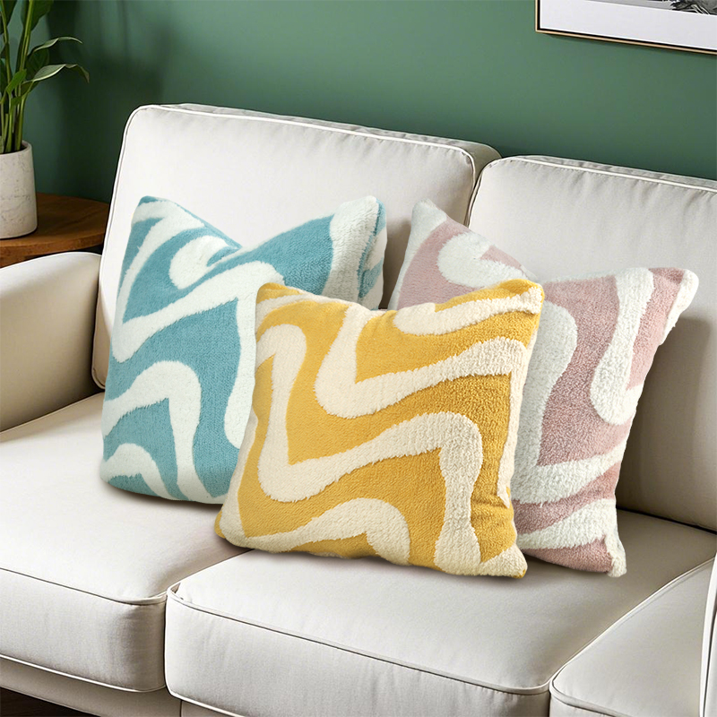 可拆卸清洗ins风立体感轻奢抱枕粉色蓝色黄色沙发靠垫腰枕毛绒抱枕套靠枕套