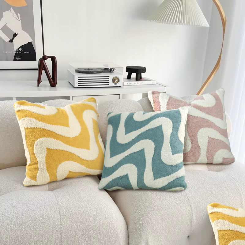 【可定制尺寸】ins风粉色黄色簇绒沙发抱枕新款家用小清新爱心款可拆卸靠枕枕套组合